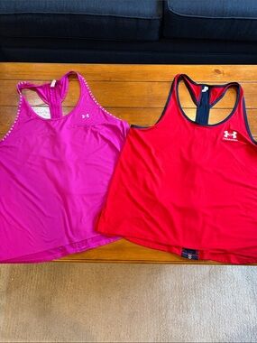 Lot Of 2 Women’s Under Armour Pink and Red Racerback Tank Tops Size XXL